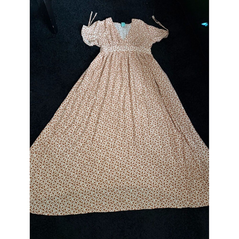 Cream Floral Maxi Dress with Tie-Shoulder Detail